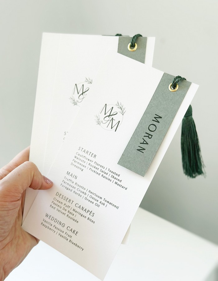 Michael and Mathieu menu with tassel tag