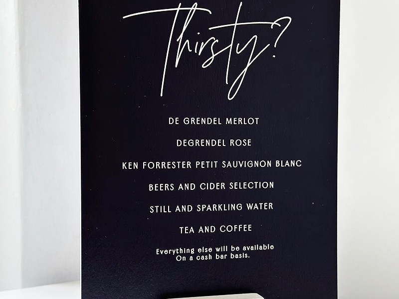 Ashleigh and Alan bar menu