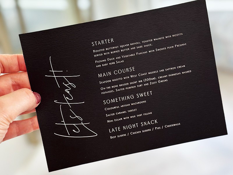 Ashleigh and Alan dinner menu