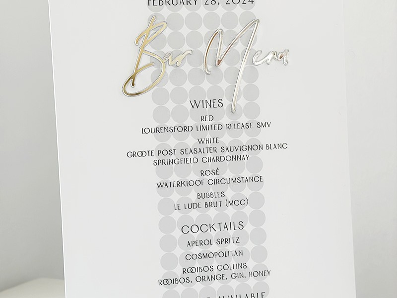 Jonathan and Nirav bar menu - Zeitz venue