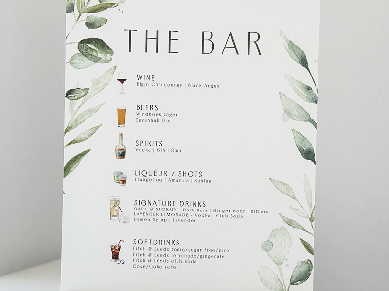 Michael and Mathieu bar menu