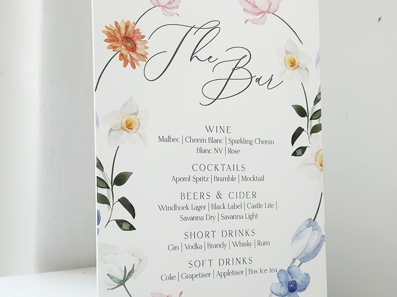 Shahrzad and Lance bar menu