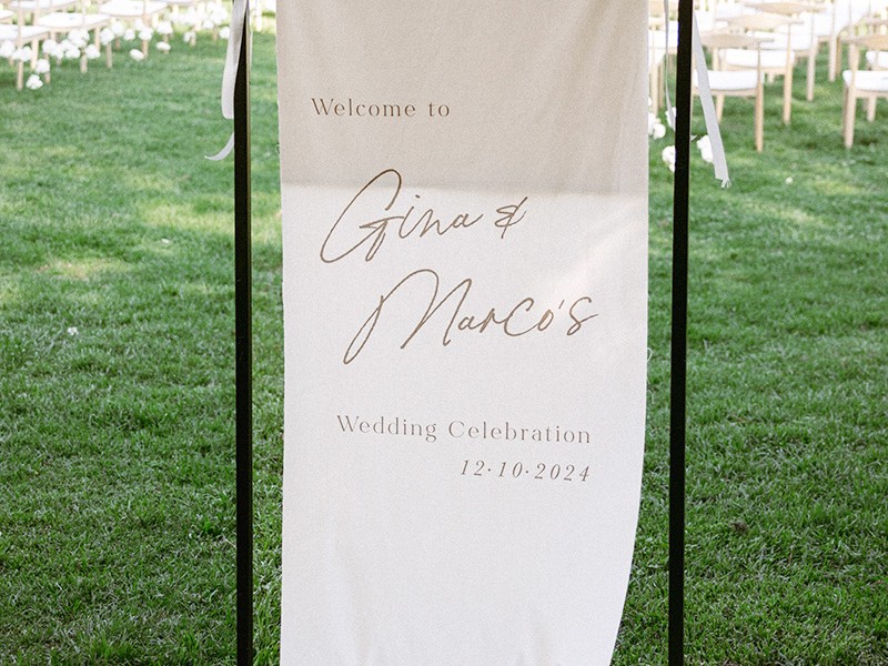 Gina and Marco welcome fabric banner