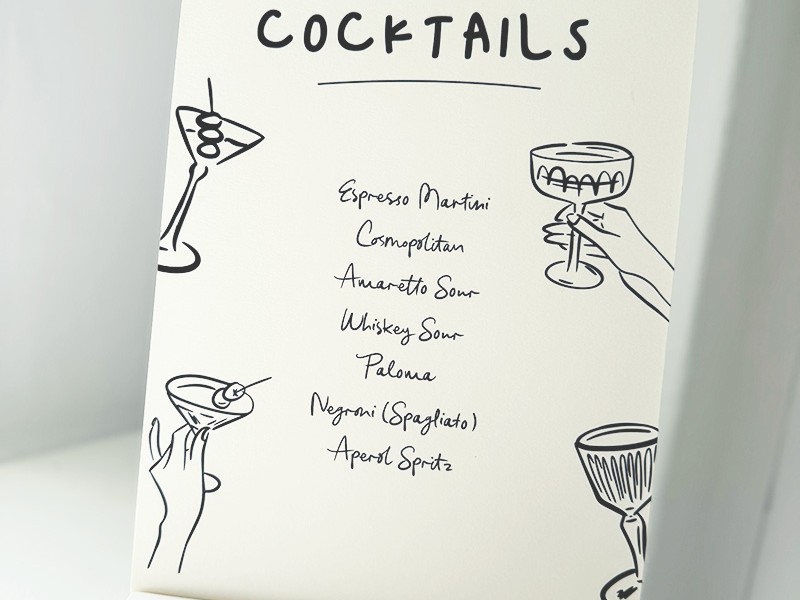 Chelsea and Rufus bar menu