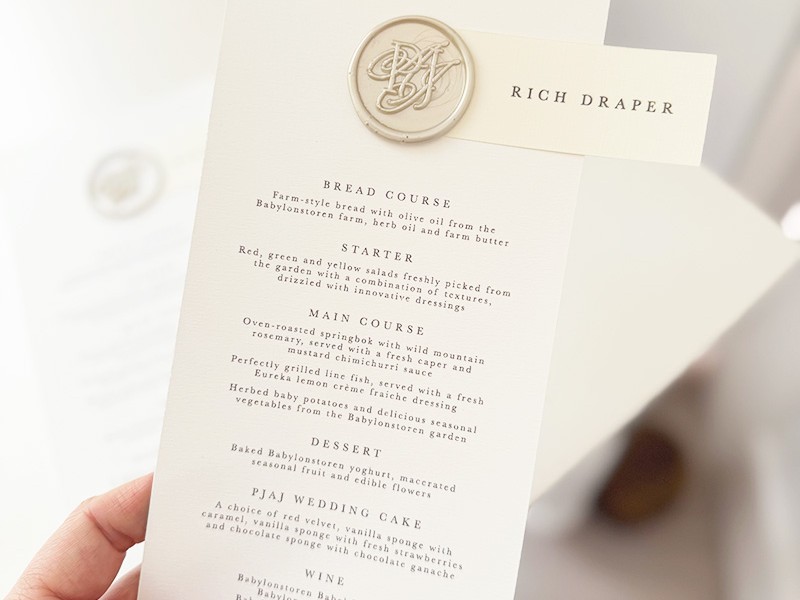Andrea and Phil wedding menus