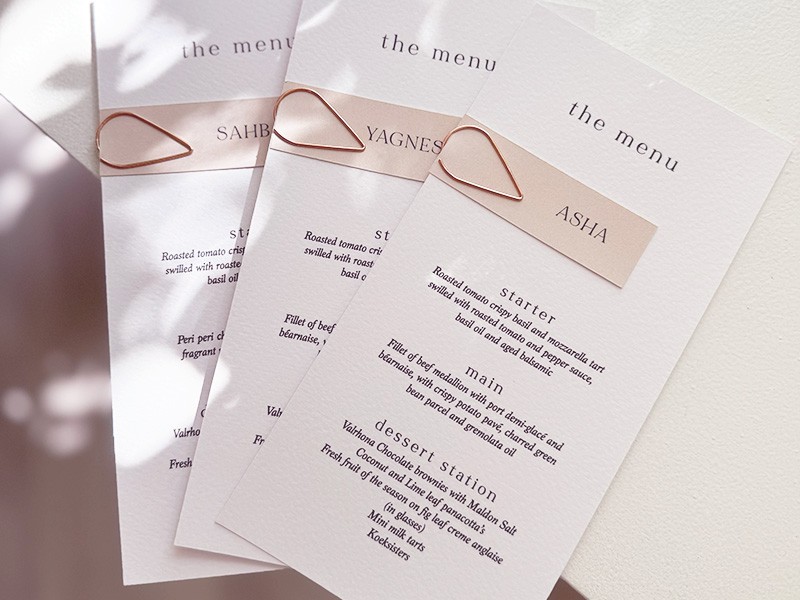 Asha and Dewald - Wedding menu