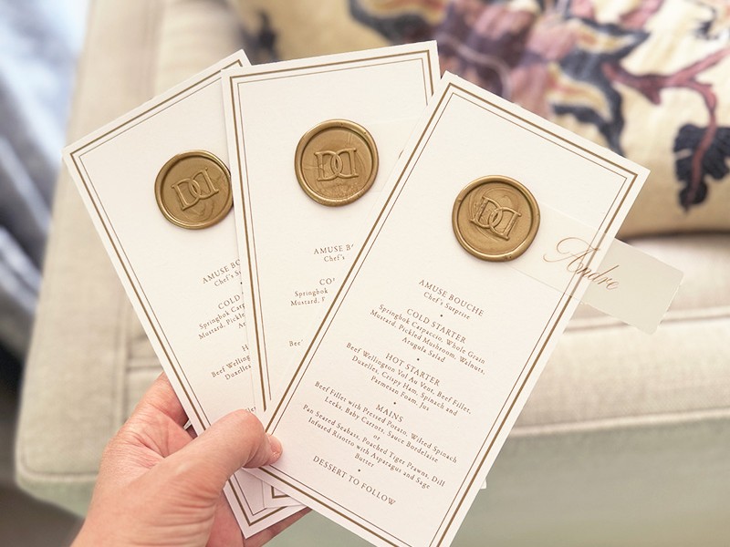 Daniella and Daniel wax seal menus