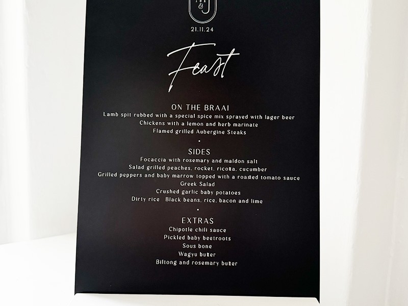 Jane and Michael braai menu
