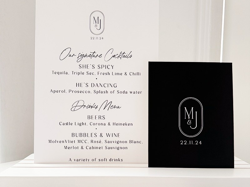 Jane and Michael signature cocktail menu